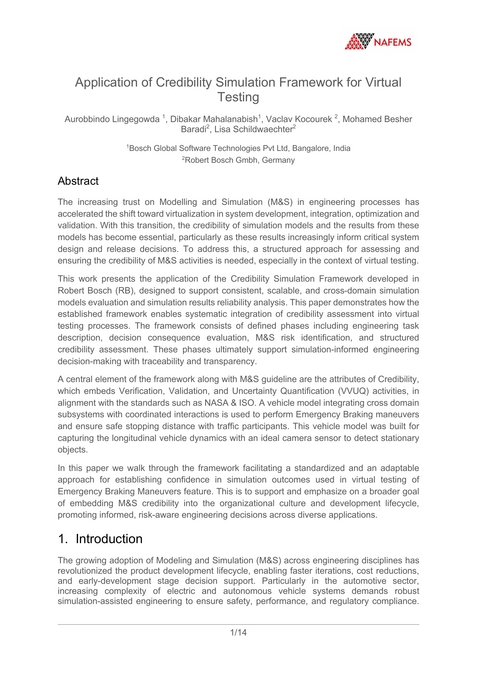 NAFEMS - Application of Credibility Simulation Framework for Virtual ...