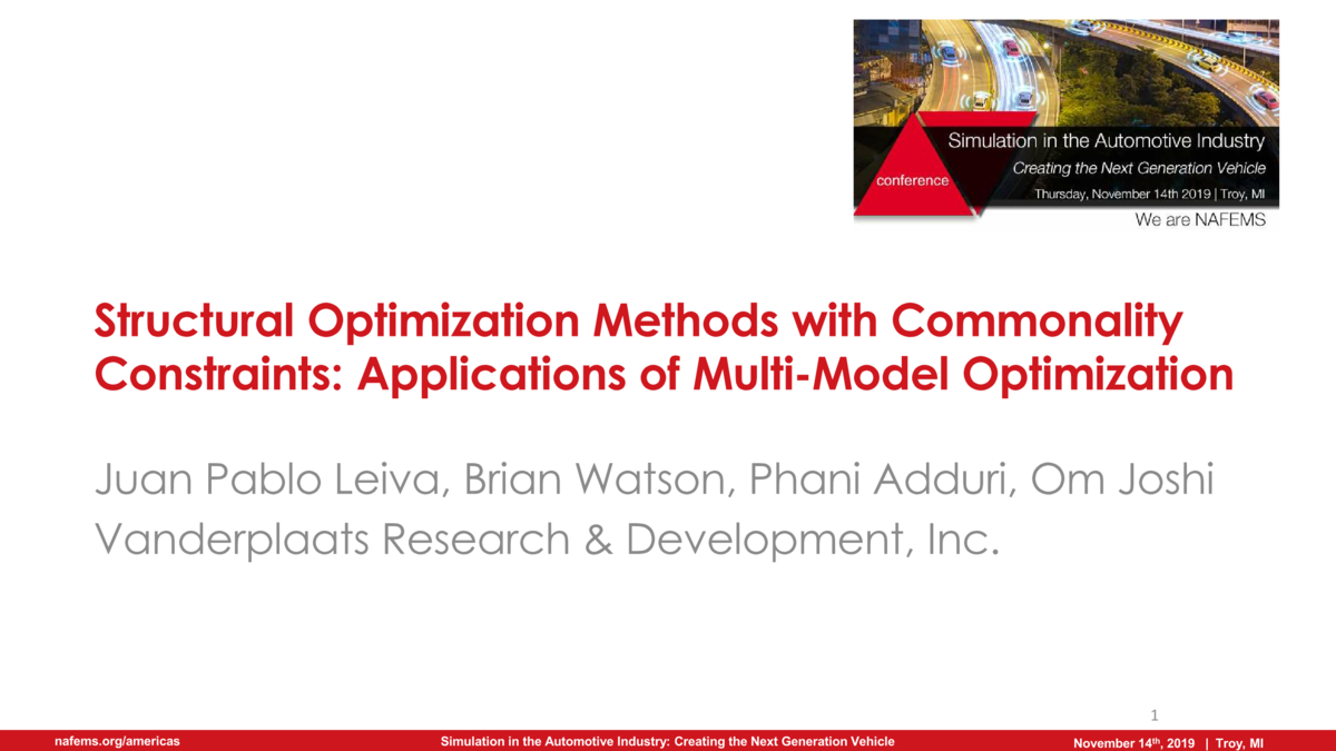 NAFEMS - Structural Optimization Methods with Commonality Constraints ...
