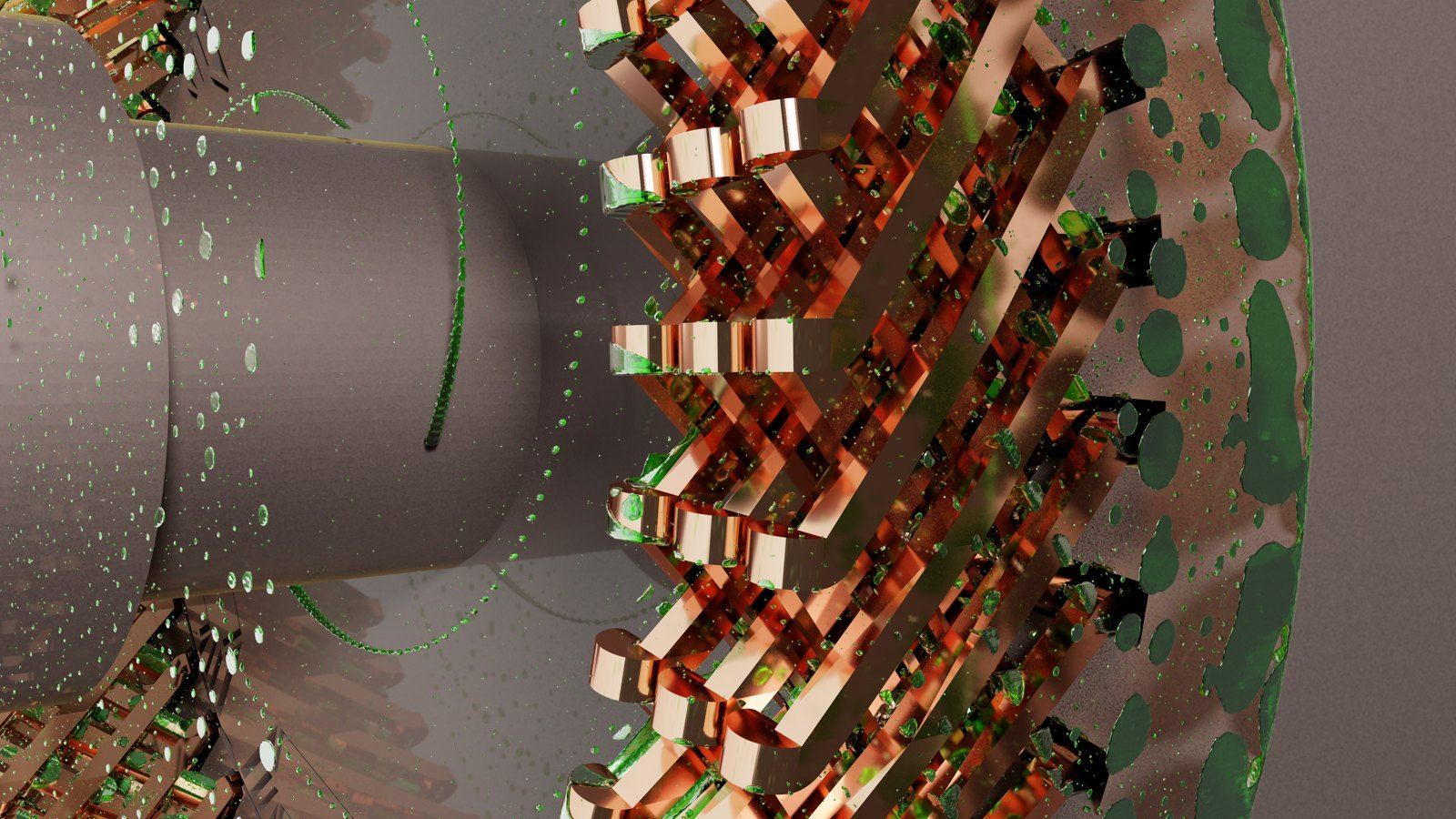 Oil flow from the rotating shaft of an electric-motor and impingement on the end-windings Oil flow from the rotating shaft of an electric-motor and impingement on the end-windings